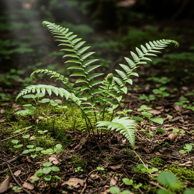 Photograph of a Pteris vittata, of the taxonomy ferns, shown growing in its natural environment, such as a forest understory or shaded woodland