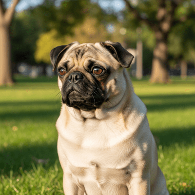 Naturalistic outdoor image of a Pug