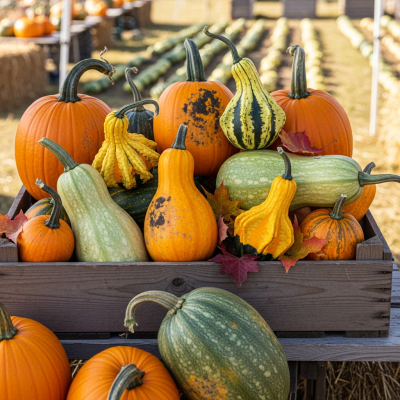 Image showing freshly harvested Pumpkin, displayed in a farmer's market basket or crate