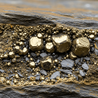 Naturalistic scene featuring Pyrite in its typical geological environment, as categorized by minerals