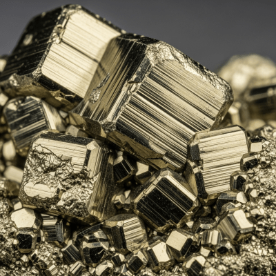 Macro shot of Pyrite, of the taxonomy minerals, showing detailed crystal structure and surface texture