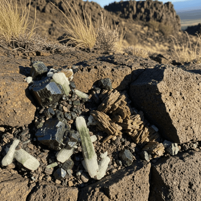 Naturalistic scene featuring Pyroxene in its typical geological environment, as categorized by minerals
