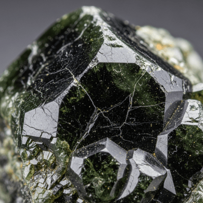 Macro shot of Pyroxene, of the taxonomy minerals, showing detailed crystal structure and surface texture