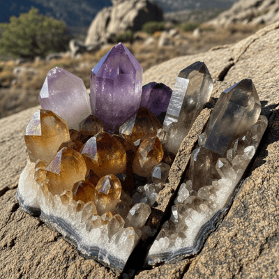 Naturalistic scene featuring Quartz in its typical geological environment, as categorized by minerals