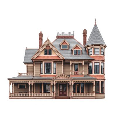 High quality, studio-style photograph of a single Queen Anne from the architecture taxonomy