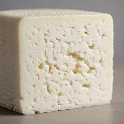 Close-up cross-sectional view of a Queso Blanco, showing its internal texture and structure
