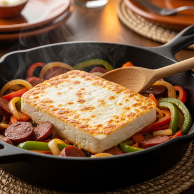A piece of Queso Blanco being used in a classic culinary preparation or dish where it is commonly featured