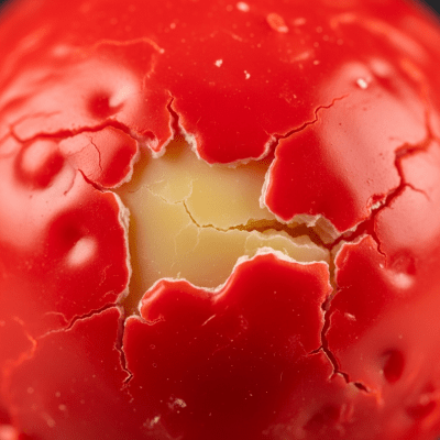 A close-up macro photograph of the rind and surface texture of a Queso de Bola