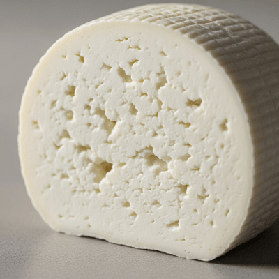 Close-up cross-sectional view of a Queso Fresco, showing its internal texture and structure