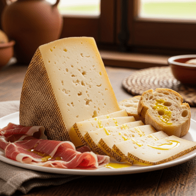 A piece of Queso Manchego being used in a classic culinary preparation or dish where it is commonly featured