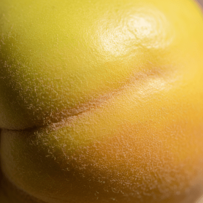 Macro shot capturing the surface texture and color details of the Quince, within the fruits taxonomy