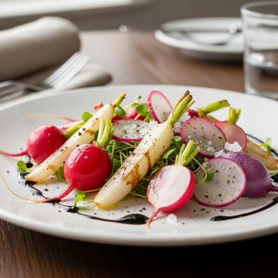 Photograph of a prepared dish or serving featuring the Radish, as commonly used in cuisine within the taxonomy vegetables