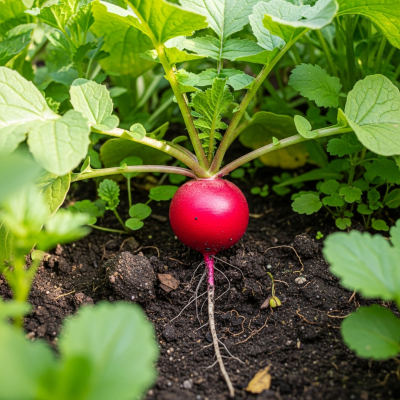 Naturalistic image of a Radish in its typical growing environment, as found in nature or a cultivated garden