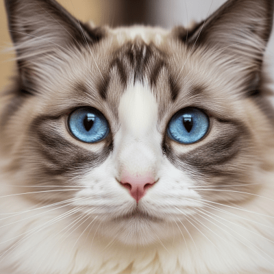 Close-up macro photograph of the face of a Ragdoll