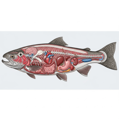 Detailed anatomical illustration of a Rainbow Trout, part of the taxonomy fish
