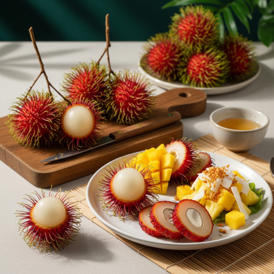 Image of the Rambutan, part of the fruits taxonomy, prepared or used in a typical culinary context