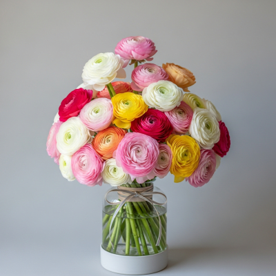 Image of a Ranunculus (flowers) arranged in a traditional bouquet or floral arrangement