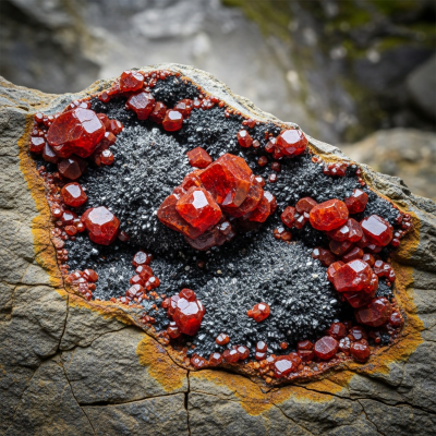 Naturalistic scene featuring Realgar in its typical geological environment, as categorized by minerals