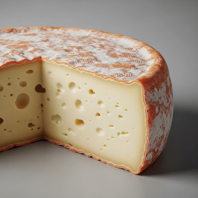 Close-up cross-sectional view of a Reblochon, showing its internal texture and structure