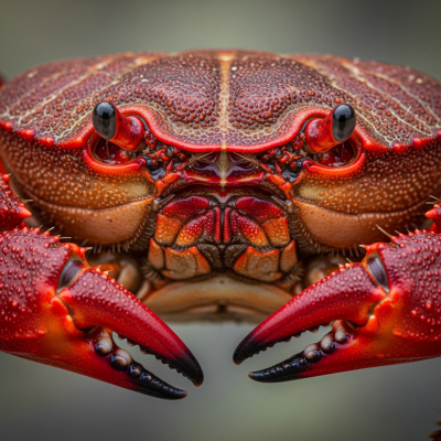 Close-up macro photograph of the shell texture and claws of a single Red Claw Crab