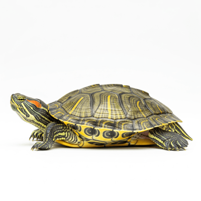 High quality studio photograph of a Red-eared Slider, belonging to the taxonomy reptiles