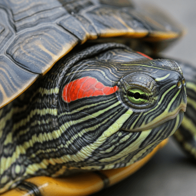 A close-up macro photograph of the skin or scales of a Red-eared Slider