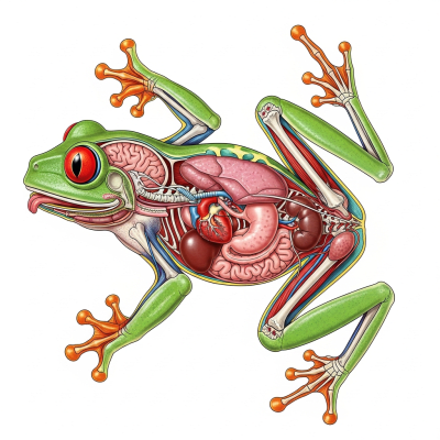 An anatomical cross-sectional illustration of a Red-eyed Tree Frog