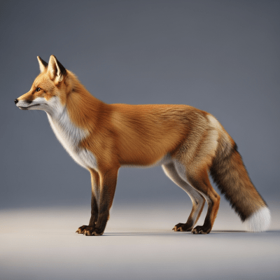 Side profile photograph of a standing Red Fox, part of the taxonomy canines
