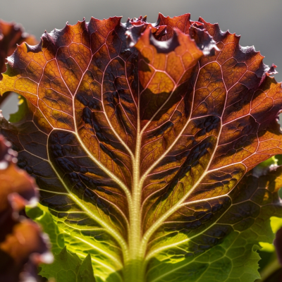 Macro shot capturing the texture and surface details of a leaf from Red Leaf Lettuce, within taxonomy lettuce