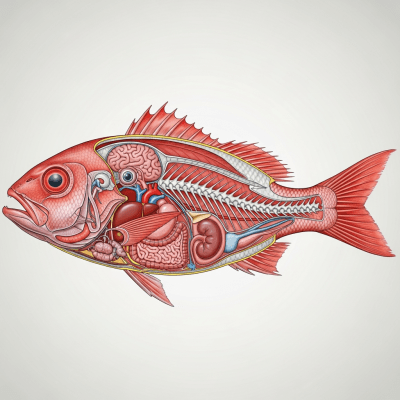 Detailed anatomical illustration of a Red Snapper, part of the taxonomy fish