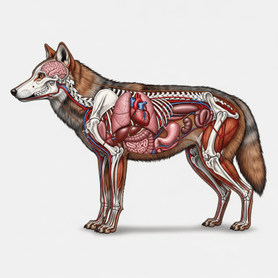 Detailed anatomical illustration of a Red Wolf
