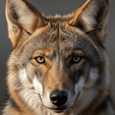 Close-up photograph of the face of a Red Wolf