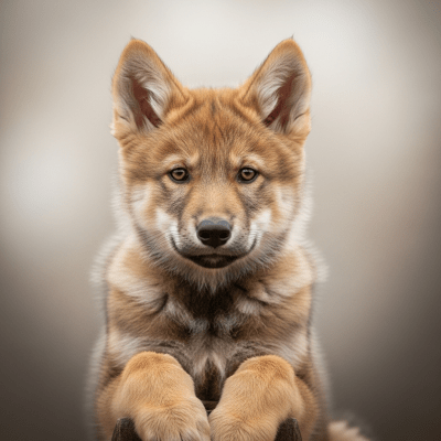 Photograph showing a juvenile (puppy) version of the Red Wolf
