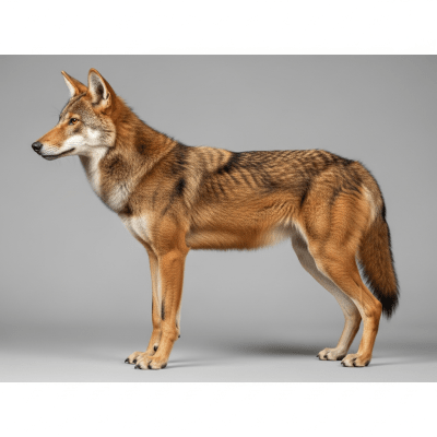 Side profile photograph of a standing Red Wolf, part of the taxonomy canines