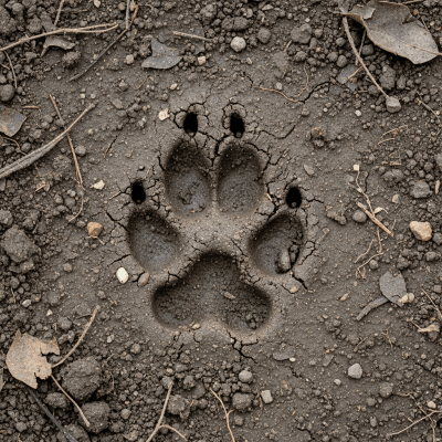Image depicting tracks or footprints left by a Red Wolf, belonging to the taxonomy canines