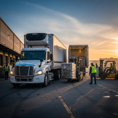Photorealistic image of a Refrigerated Truck (trucks) in its typical working environment