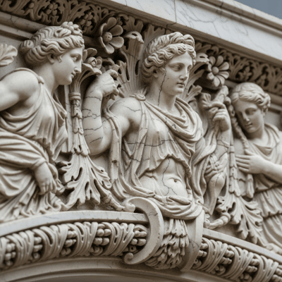 Close-up detail shot of a distinctive feature or ornamentation from the Renaissance (architecture), showing material texture, craftsmanship, or unique design elements