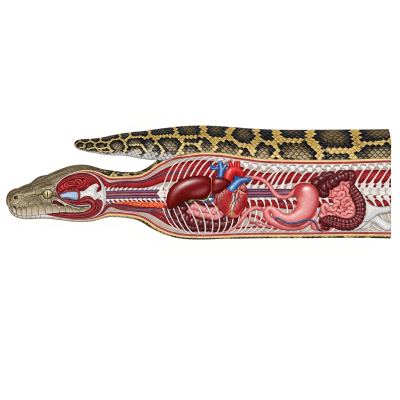 Scientific cross-sectional illustration of a Reticulated Python