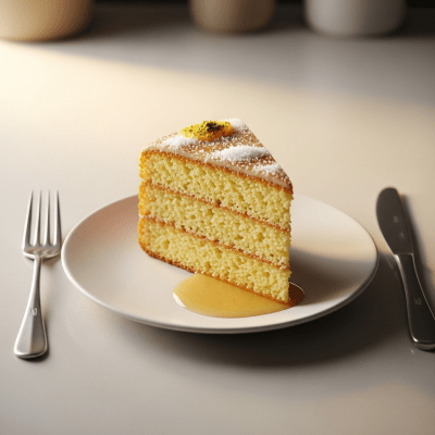 An image of a single slice of Revani, from the cake taxonomy, isolated on a plate with simple cutlery
