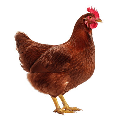 High quality studio photograph of a single Rhode Island Red from the chicken taxonomy