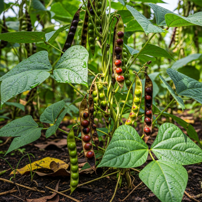 An image of Rice Bean, belonging to the taxonomy beans, displayed in its natural environment—such as growing on a plant or vine, surrounded by leaves and soil