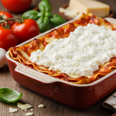 A piece of Ricotta being used in a classic culinary preparation or dish where it is commonly featured