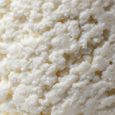 A close-up macro photograph of the rind and surface texture of a Ricotta