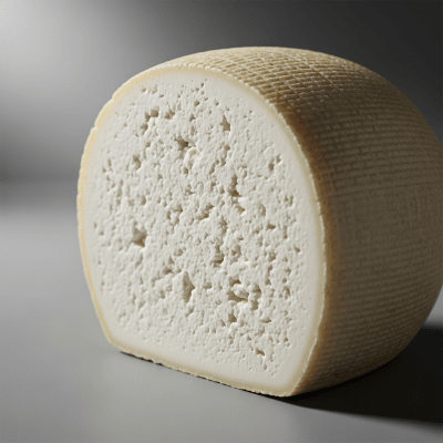 Close-up cross-sectional view of a Ricotta Salata, showing its internal texture and structure