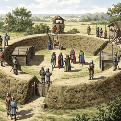 An image showing the Ringwork Castle from the castles taxonomy being used or inhabited historically