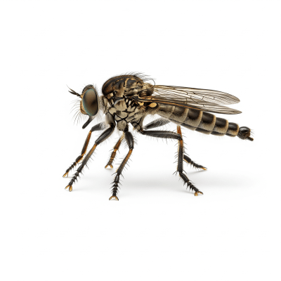 High quality studio photograph of a single Robber Fly, belonging to the taxonomy insects