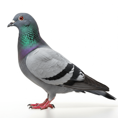High quality studio photograph of a single Rock Pigeon