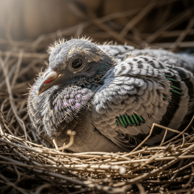 Image of a juvenile or chick stage of the Rock Pigeon, within the taxonomy birds