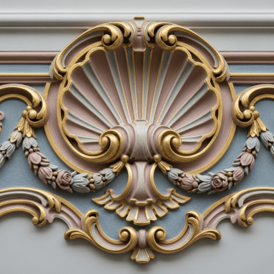 Close-up detail shot of a distinctive feature or ornamentation from the Rococo (architecture), showing material texture, craftsmanship, or unique design elements