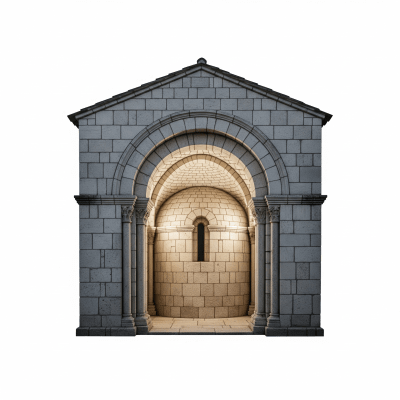 High quality, studio-style photograph of a single Romanesque from the architecture taxonomy